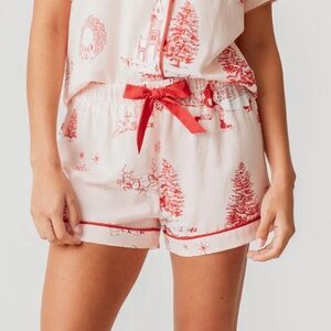 Katie Kime Holiday Toile Pajama Shorts Vintage Retro Print Pink/Red Size XL